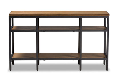 Baxton Studio Caribou Rustic Industrial Style Oak Brown Finished Wood and Black Finished Metal Console Table