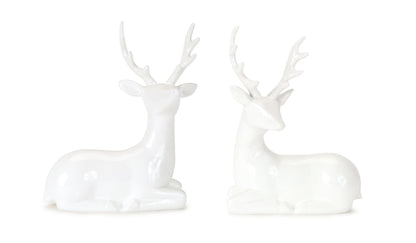Modern White Winter Deer Figurine (Set of 2)