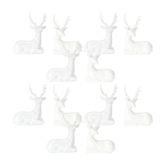 Modern White Winter Deer Figurine (Set of 2)