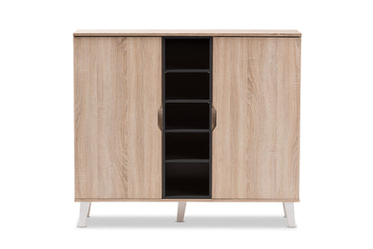 Baxton Studio Adelina Mid-Century Modern 2-door Oak and Grey Wood Shoe Cabinet