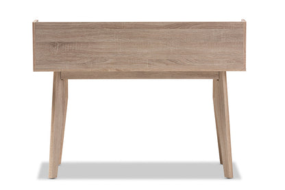 Baxton Studio Fella Mid-Century Modern 4-Drawer Oak and Grey Wood Study Desk