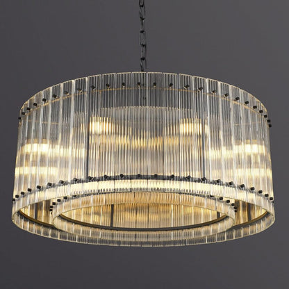 Water Ripple Crystal Glass Chandelier | 8/10-Light Modern Handmade Corrugated Glass Ceiling Light — Black or Gold, Round or Rectangular