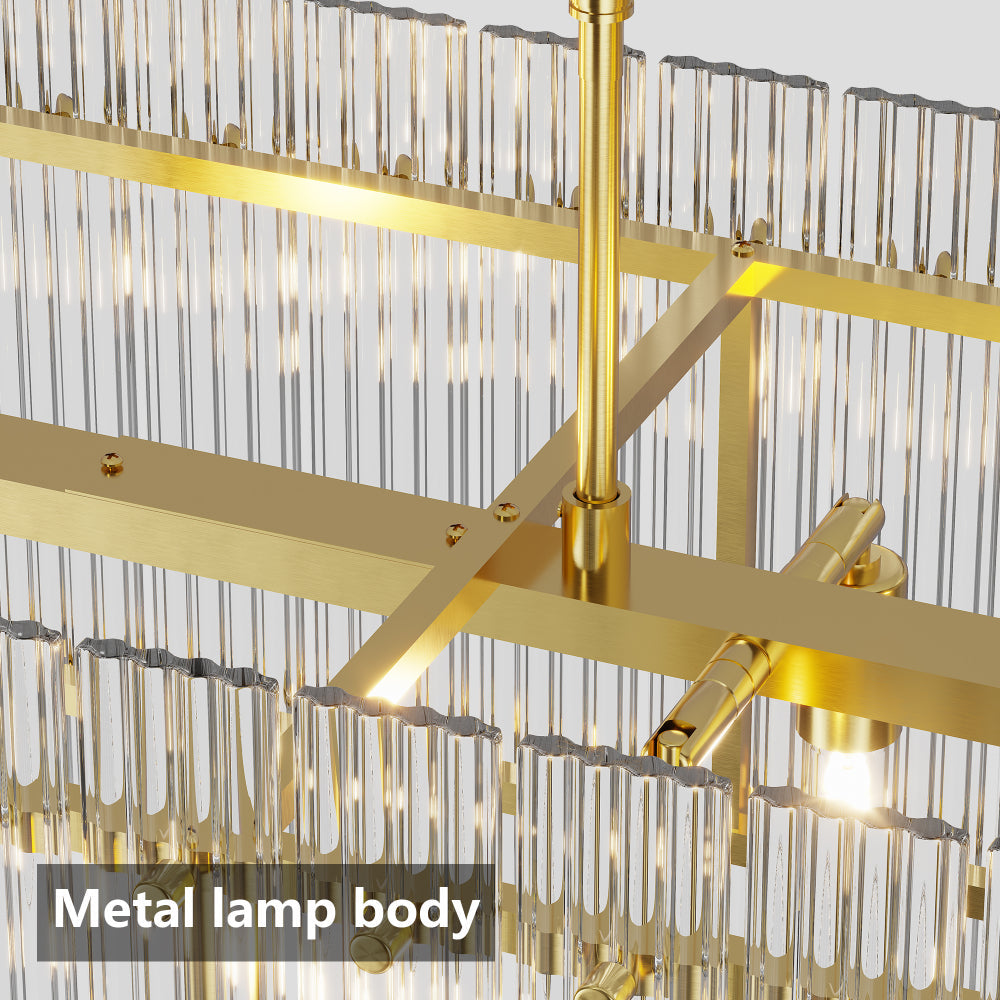 Water Ripple Crystal Glass Chandelier | 8/10-Light Modern Handmade Corrugated Glass Ceiling Light — Black or Gold, Round or Rectangular