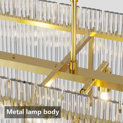 Water Ripple Crystal Glass Chandelier | 8/10-Light Modern Handmade Corrugated Glass Ceiling Light — Black or Gold, Round or Rectangular