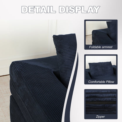 3-in-1 Floor Sofa Bed for Humans & Pets | No-Assembly Corduroy Lounger with Memory Foam & Pillow — Dark Blue
