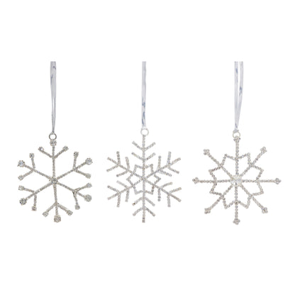 Jeweled Metal Snowflake with Ribbon Hanger (Set of 12)