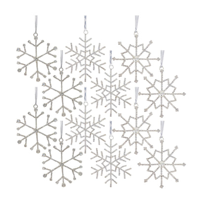 Jeweled Metal Snowflake with Ribbon Hanger (Set of 12)