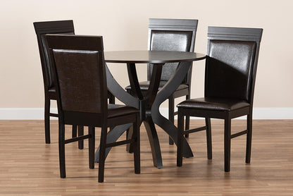 Baxton Studio Ancel Modern and Contemporary Dark Brown Faux Leather Upholstered and Dark Brown Finished Wood 5-Piece Dining Set