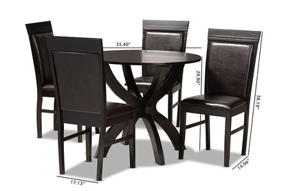 Baxton Studio Ancel Modern and Contemporary Dark Brown Faux Leather Upholstered and Dark Brown Finished Wood 5-Piece Dining Set