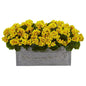 18" Geranium Artificial Plant in Stone Planter UV Resistant (Indoor/Outdoor)