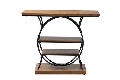 Baxton Studio Lavelle Vintage Rustic Industrial Style Walnut Brown Wood and Dark Bronze-Finished Metal Circular Console Table