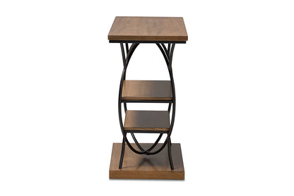 Baxton Studio Lavelle Vintage Rustic Industrial Style Walnut Brown Wood and Dark Bronze-Finished Metal Circular Console Table