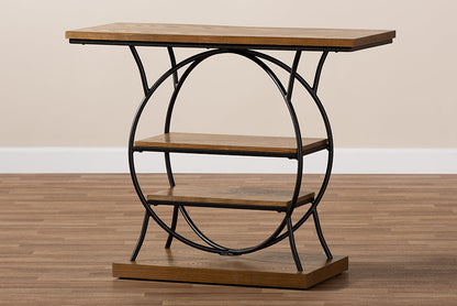 Baxton Studio Lavelle Vintage Rustic Industrial Style Walnut Brown Wood and Dark Bronze-Finished Metal Circular Console Table
