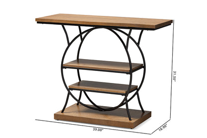 Baxton Studio Lavelle Vintage Rustic Industrial Style Walnut Brown Wood and Dark Bronze-Finished Metal Circular Console Table