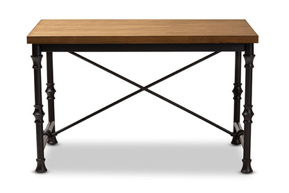 Baxton Studio Verdin Vintage Rustic Industrial Style Wood and Dark Bronze-finished Criss Cross Desk