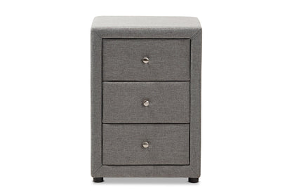 Baxton Studio Tessa Modern and Contemporary Grey Fabric Upholstered 3-Drawer Nightstand