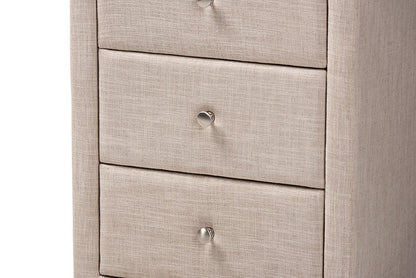 Baxton Studio Tessa Modern and Contemporary Beige Fabric Upholstered 3-Drawer Nightstand