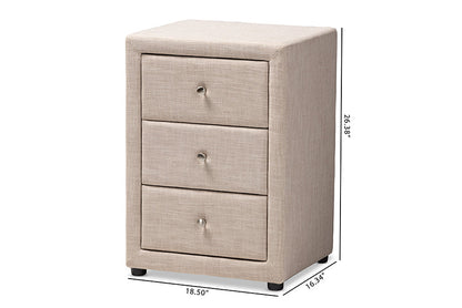 Baxton Studio Tessa Modern and Contemporary Beige Fabric Upholstered 3-Drawer Nightstand