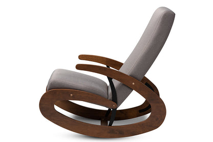 Baxton Studio Kaira Modern and Contemporary Gray Fabric Upholstered and Walnut-Finished Wood Rocking Chair