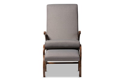 Baxton Studio Kaira Modern and Contemporary 2-Piece Gray Fabric Upholstered and Walnut-Finished Wood Rocking Chair and Ottoman Set