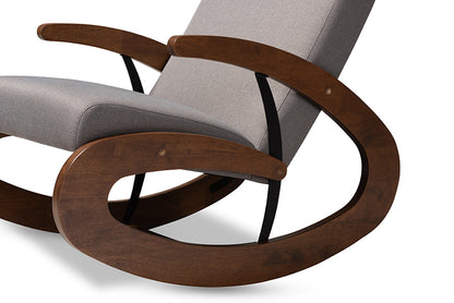 Baxton Studio Kaira Modern and Contemporary 2-Piece Gray Fabric Upholstered and Walnut-Finished Wood Rocking Chair and Ottoman Set