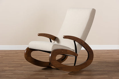 Baxton Studio Kaira Modern and Contemporary Light Beige Fabric Upholstered and Walnut-Finished Wood Rocking Chair