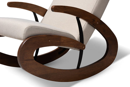 Baxton Studio Kaira Modern and Contemporary 2-Piece Light Beige Fabric Upholstered and Walnut-Finished Wood Rocking Chair and Ottoman Set
