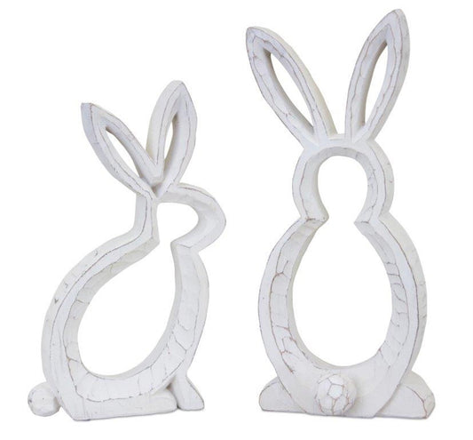 Carved Stone Bunny Outline DŽcor (Set of 2)