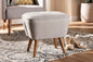 Baxton Studio Petronelle Mid-Century Modern Greyish Beige Fabric Upholstered Walnut Brown Finished Wood Ottoman
