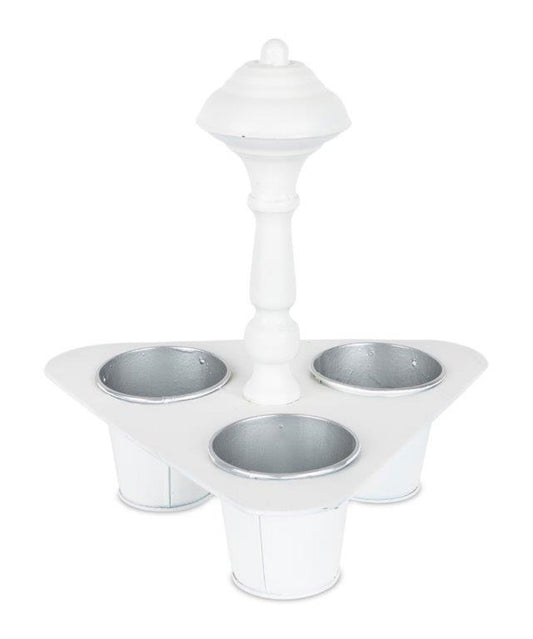 Metal Triple Pot Holder with Tin Planters 11"H