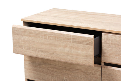 Baxton Studio Miren Mid-Century Modern Light Oak and Dark Grey 6-Drawer Dresser