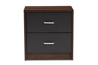 Baxton Studio Hansel Modern and Contemporary 2-Drawer Dark Brown and Dark Grey Finished Nightstand
