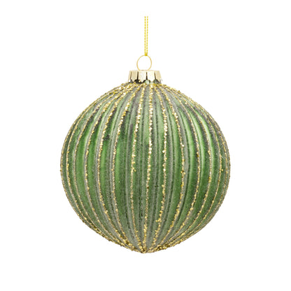 Ribbed Glass Ornament with Gold Accent (Set of 6)