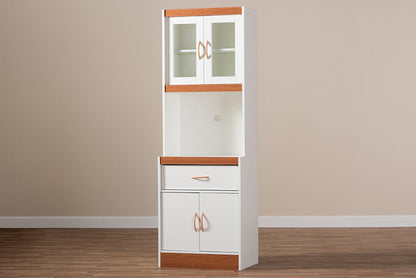 Baxton Studio Laurana Modern and Contemporary White and Cherry Finished Kitchen Cabinet and Hutch