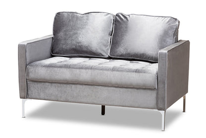 Baxton Studio Clara Modern and Contemporary Grey Velvet Fabric Upholstered 2-Seater Loveseat