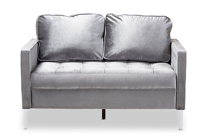 Baxton Studio Clara Modern and Contemporary Grey Velvet Fabric Upholstered 2-Seater Loveseat