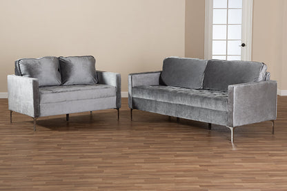Baxton Studio Clara Modern and Contemporary Grey Velvet Fabric Upholstered 2-Piece Living Room Set