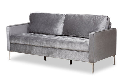 Baxton Studio Clara Modern and Contemporary Grey Velvet Fabric Upholstered 3-Seater Sofa