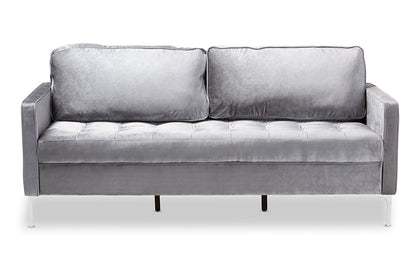Baxton Studio Clara Modern and Contemporary Grey Velvet Fabric Upholstered 3-Seater Sofa