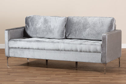 Baxton Studio Clara Modern and Contemporary Grey Velvet Fabric Upholstered 3-Seater Sofa