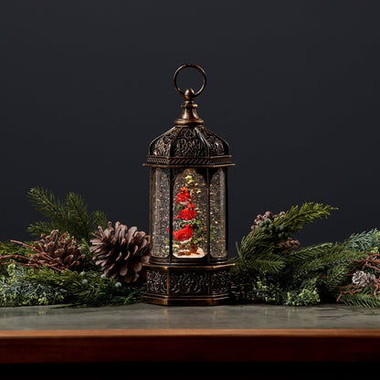 LED Snow Globe Lantern with Cardinal Bird Branch 13"H