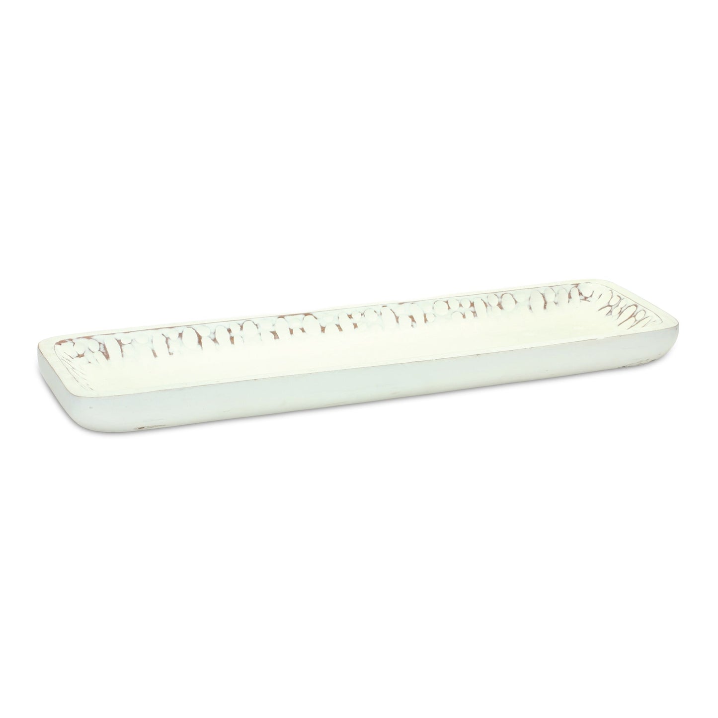 White Washed Mango Wood Dough Bowl Tray (Set of 2)