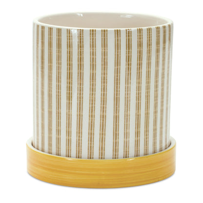 Stone Bumble Bee Striped Planter with Plate (Set of 2)