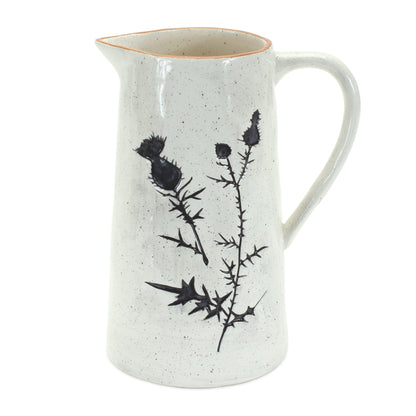 Rustic Thistle Etched Pitcher Vase with Speckled Finish (Set of 2)