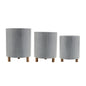 Iron Metal Planter with Geometric Design and Wood Legs (Set of 3)