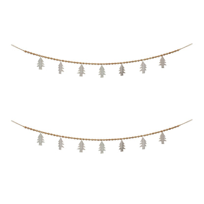 Wood Beaded Wool Tree Garland (Set of 2)
