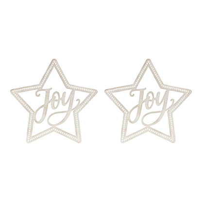 Beaded Wood Star with Joy Sentiment (Set of 2)