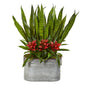 24" Bromeliad and Sansevieria Artificial Plant in Metal Planter