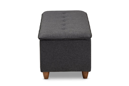 Baxton Studio Marlisa Mid-Century Modern Walnut Finished Wood and Dark Grey Fabric Upholstered Button Tufted Storage Ottoman Bench