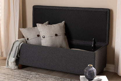 Baxton Studio Marlisa Mid-Century Modern Walnut Finished Wood and Dark Grey Fabric Upholstered Button Tufted Storage Ottoman Bench